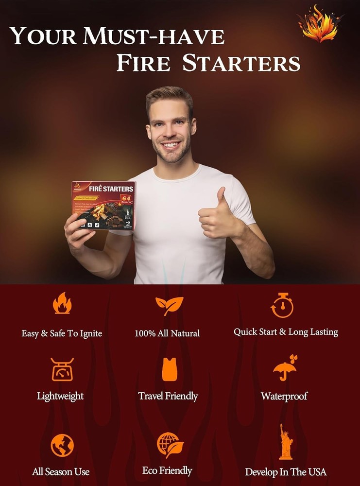 Waterproof Fire Starter Squares - Long-Lasting, Odorless & Easy to Use