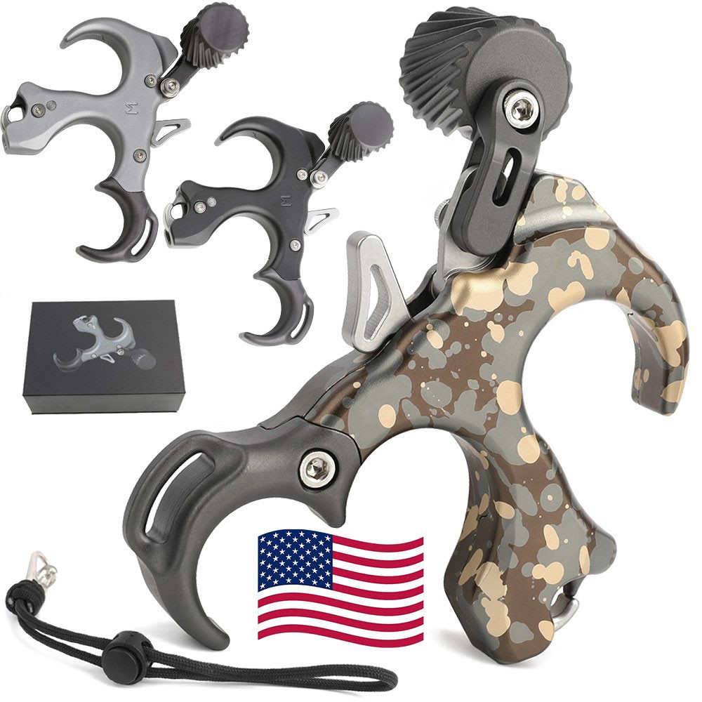 Archery 3 Finger Compound Bow Release Aids Thumb Trigger Hunting Practice Target