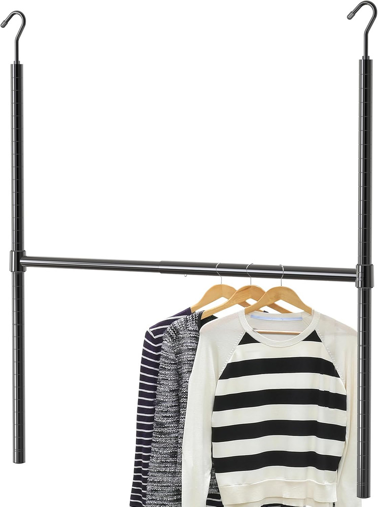 Adjustable Closet Hanging Rod, Black