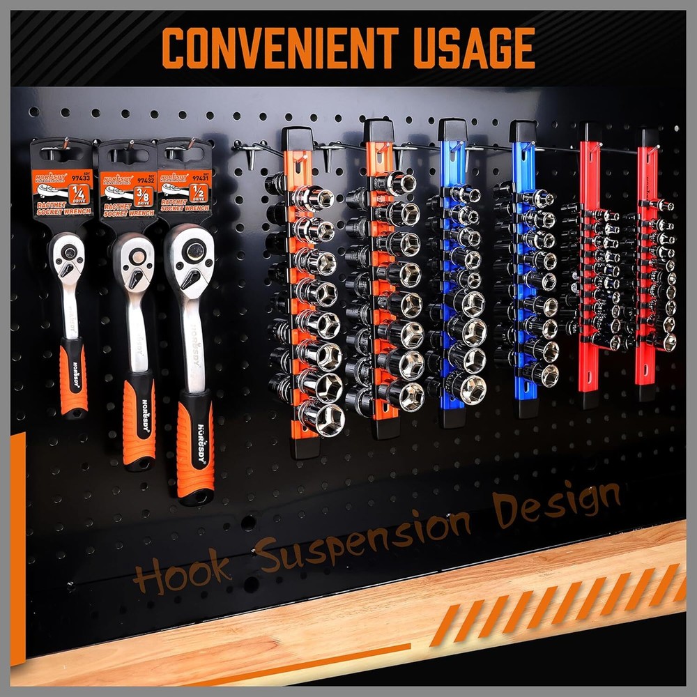 6PC Double Sided Socket Organizer Holders 1/4" 3/8" 1/2" Portable / Wall-mounted