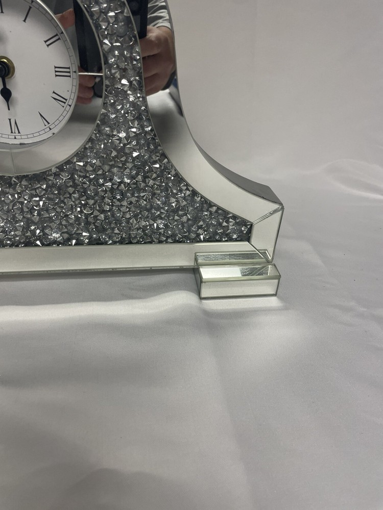 Sparkle 15.7 In. Contemporary Silver Crystal Table Clock Works!!!
