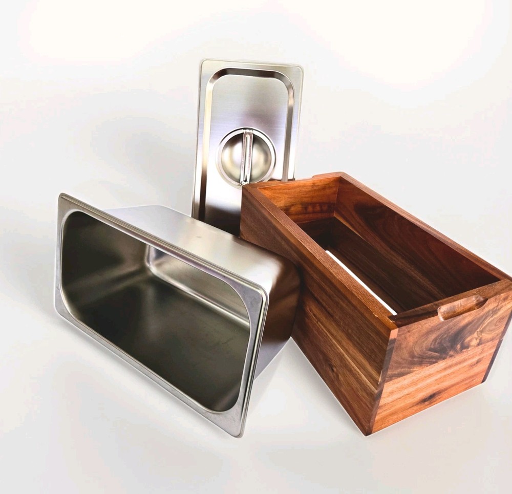 Solid Cedar Box Buffet Server Stand and 1/3 sz Stainless Hotel Pan & Lid, 6" H