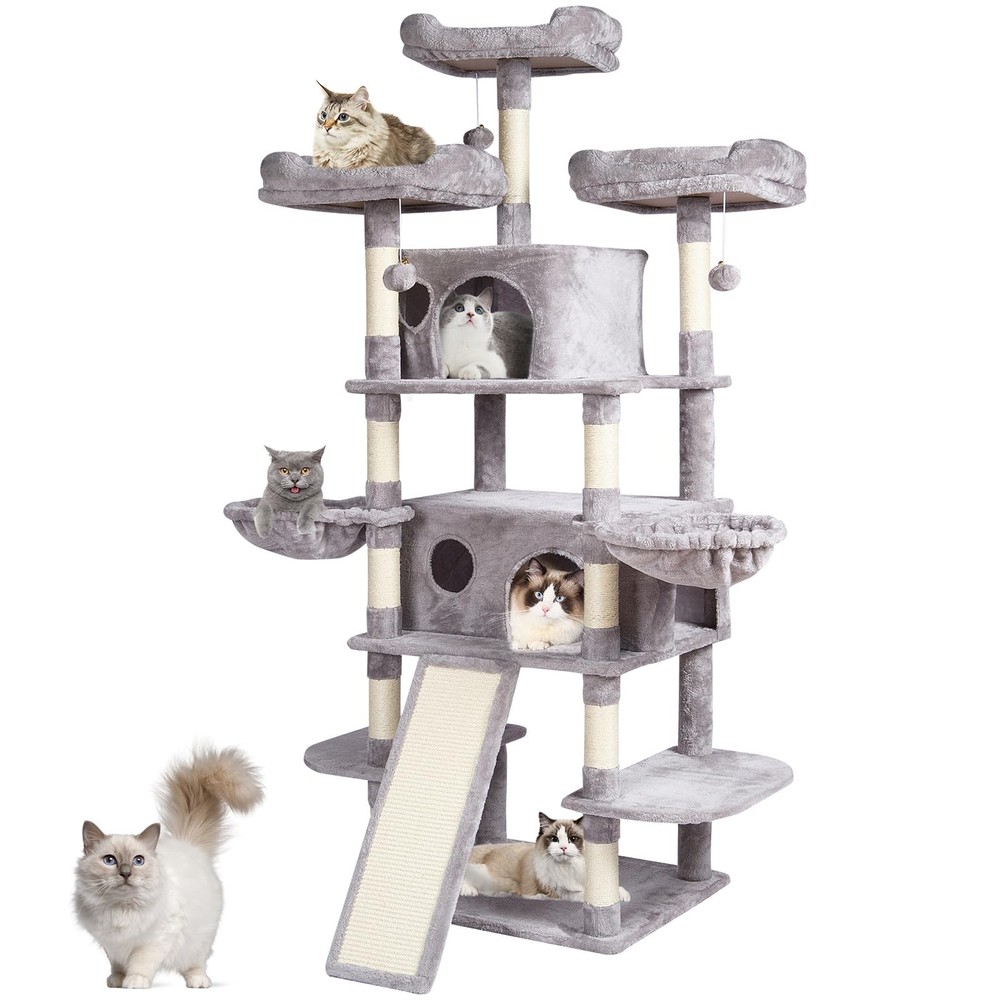 68.5 Cat Tree with 2 Condos Sisal Scratch Post Hammocks Perches Platforms Ramp