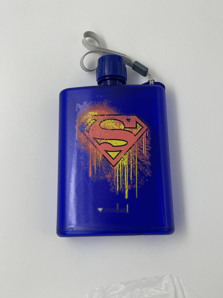 Superman Plastic Flask / Bottle w/Screw Top Lid & Nylon Loop Handle DC Comics