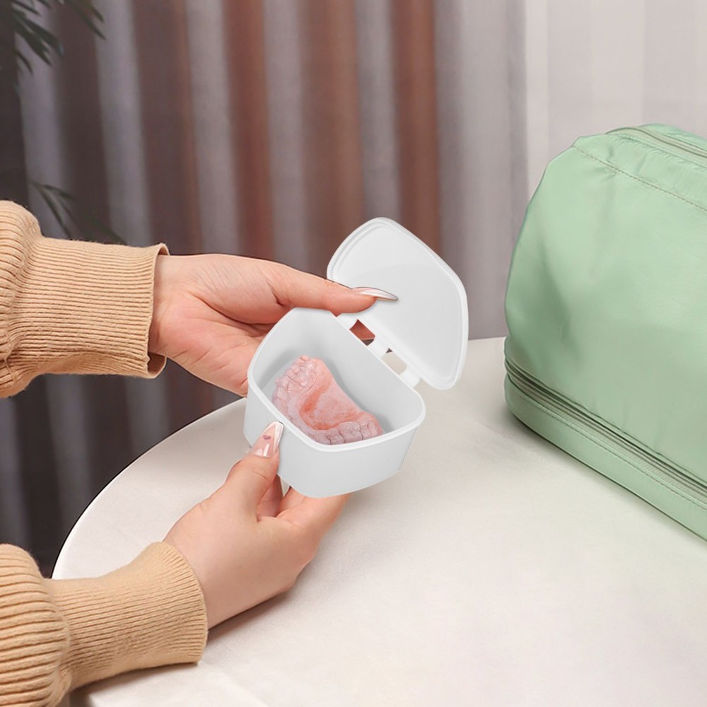 Portable Denture Case Retainer Case Hinged Lid Snaps Mouth Guard Storage Box