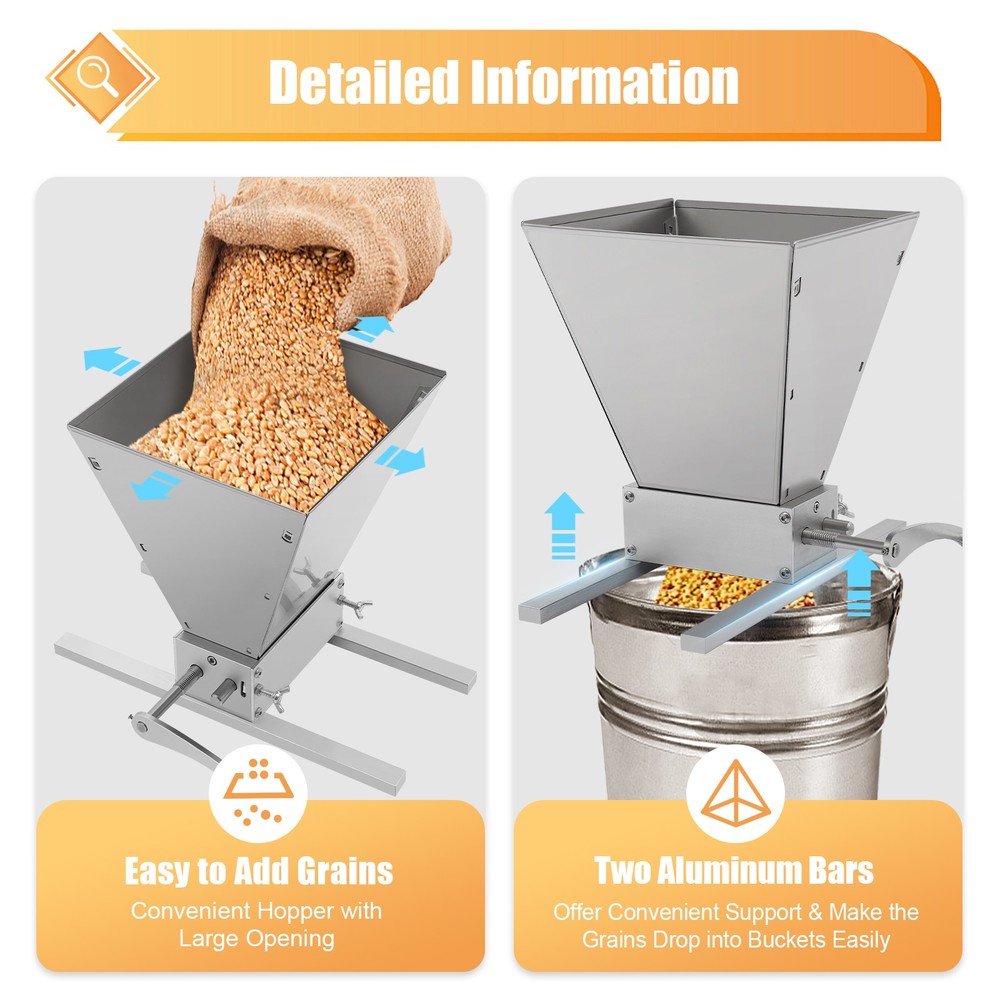 2 Rollers Malt Mill - Adjustable Grain Crusher for Home Brewing