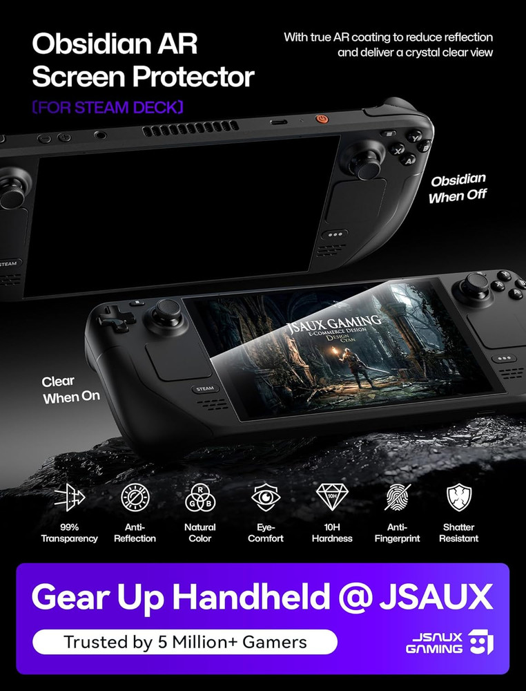 2-Pack Obsidian AR Screen Protector for Steam Deck, Anti-Reflection & Ultra Clea