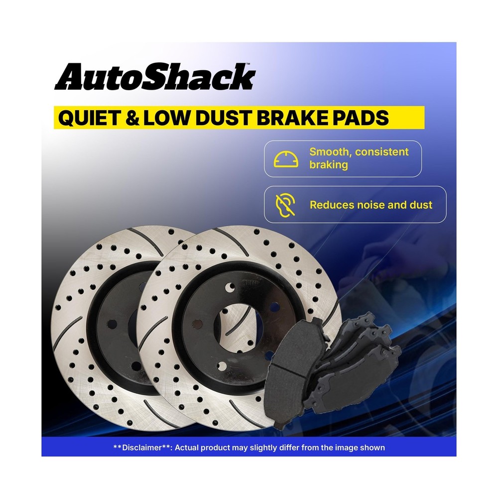 AutoShack Front Vented & Rear Solid Drilled & Slotted E-Coated Brake Rotors +...