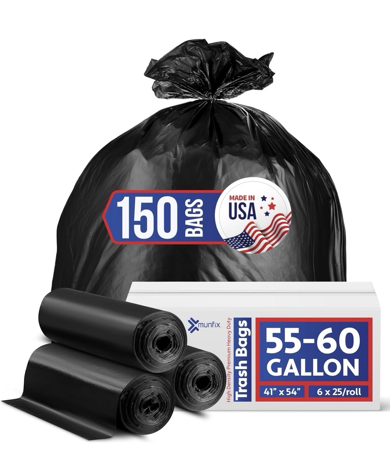 Trash Bags Heavy Duty - 55-60 Gallon Bulk 150 Pack Large Garbage Bags Contractor