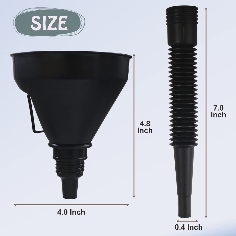 Flexible Plastic Funnel Set | 5 Pack | Large Funnels with Long Hose | Multi Use