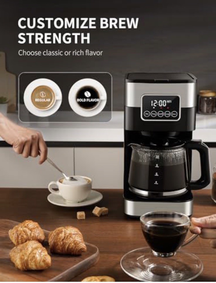 SHARDOR Filter Coffee Machine, Programmable Timer, Silver/Black, 12 Cup