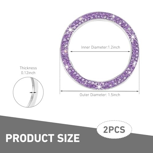 2 PCS Car Engine Start Stop Decoration Ring, Crystal Double Rhinestone Purple