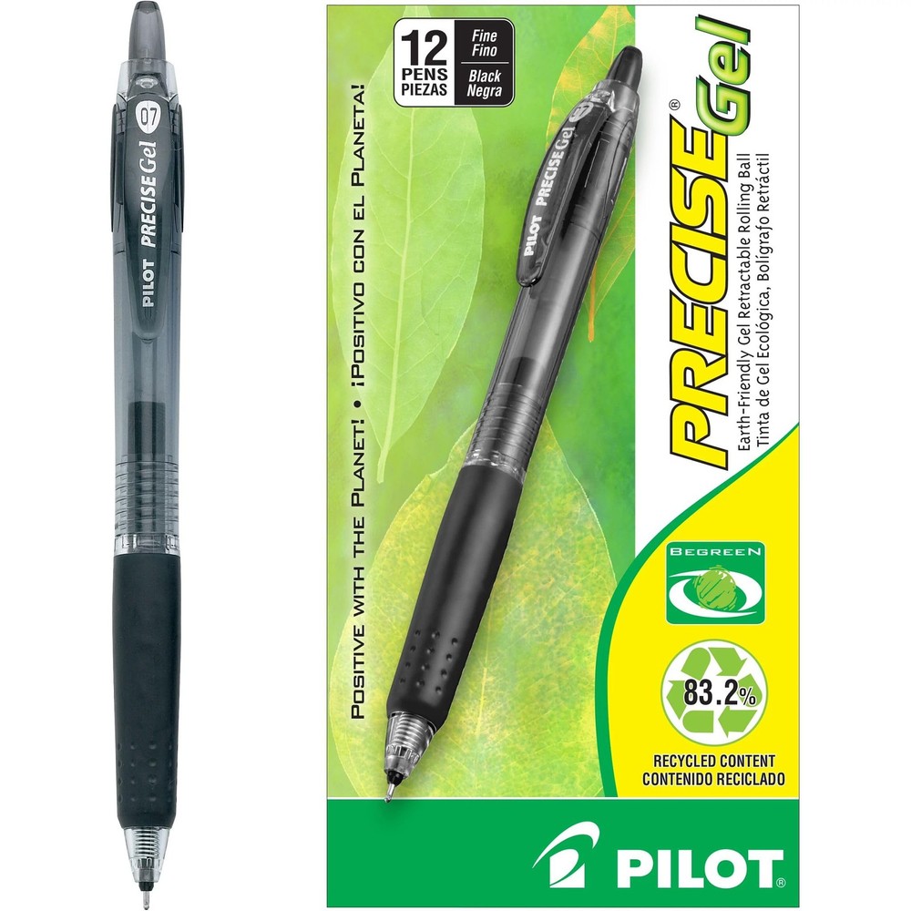 PILOT Precise Gel BeGreen Refillable Retractable Rolling Ball Pens Fine 12-Count