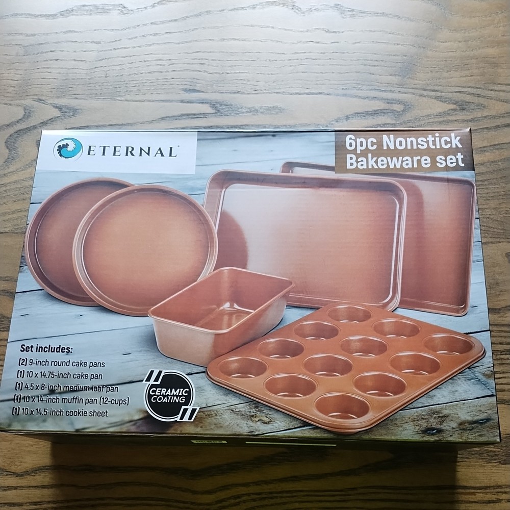 Eternal 6 Piece Nonstick Bakeware Set Ceramic Infused Copper - NEW IN BOX!