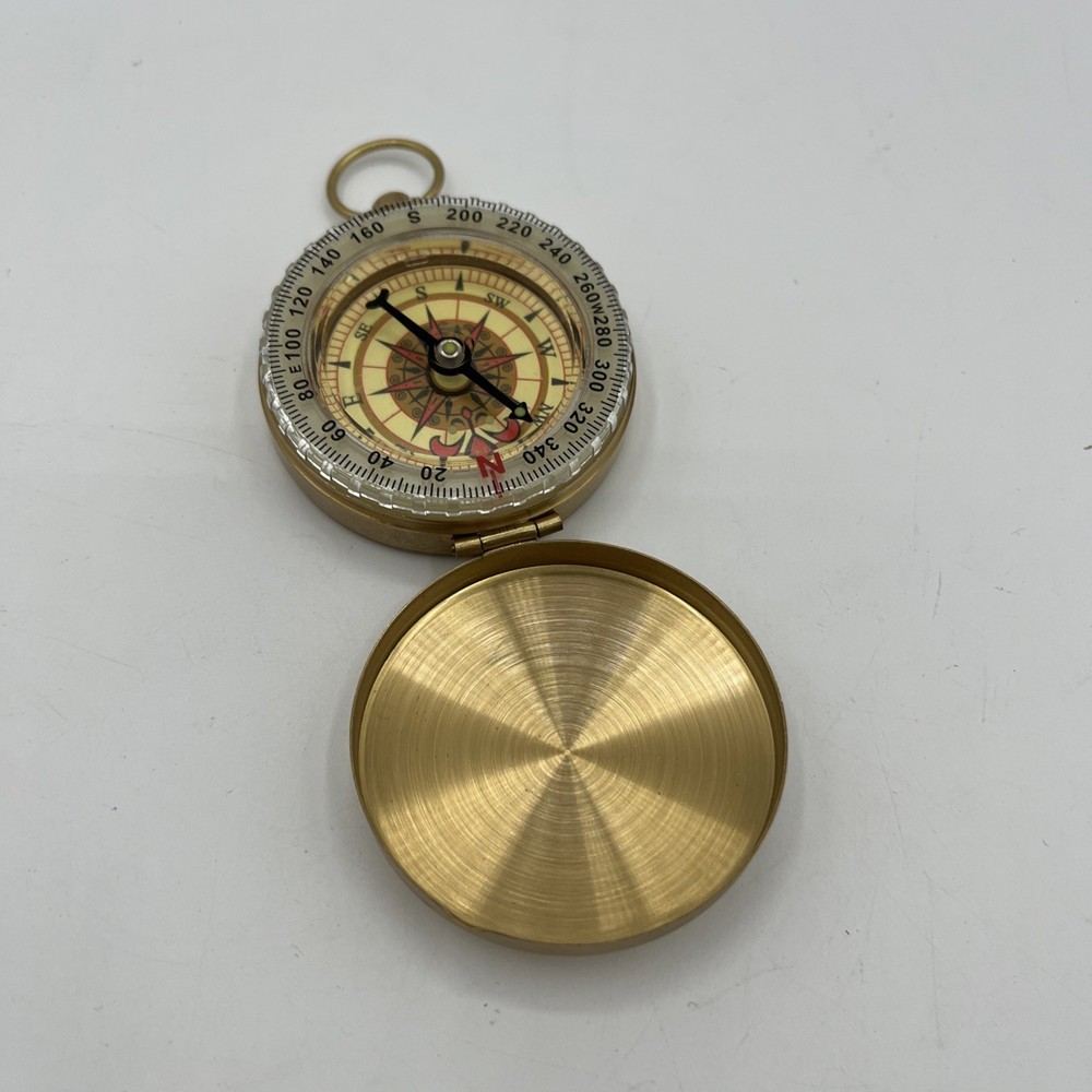 Vintage Style Brass Pocket Compass Nautical Flip Lid Working Compass Gift Loop