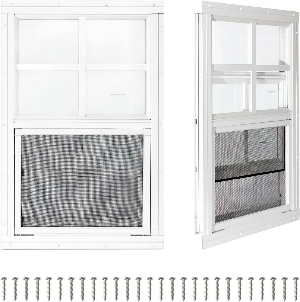 2 Pack Shed Windows,18" x 23" Small Sliding Windows,Flush Mount Windows with ...