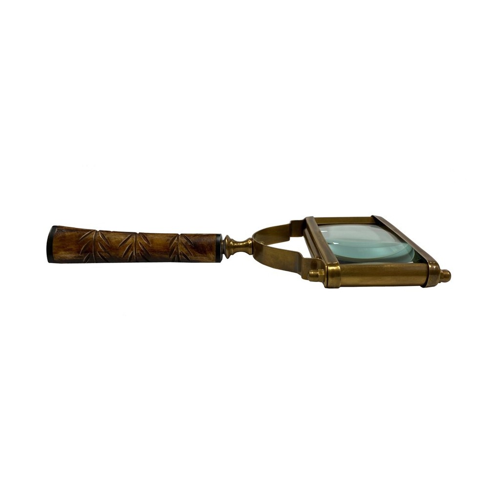 10-1/2″ Rectangular Antiqued Brass Magnifier with Etched Horn Handle New