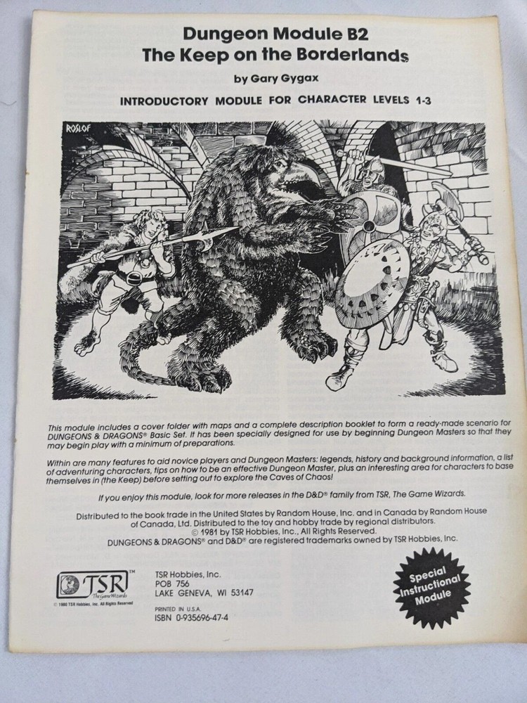 Dungeon Module B2 The Keep on the Borderlands for Dungeons & Dragons Basic Set