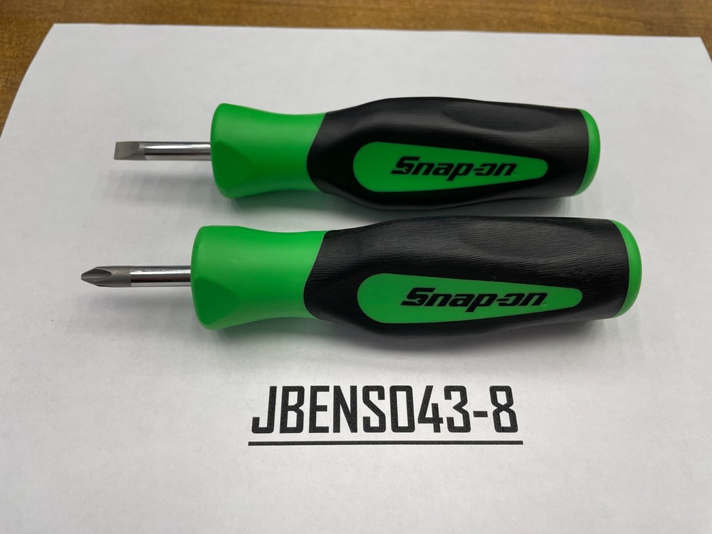 Snap-on Tools NEW GREEN 2pc Soft Grip Instinct Handle Stubby Screwdriver Set