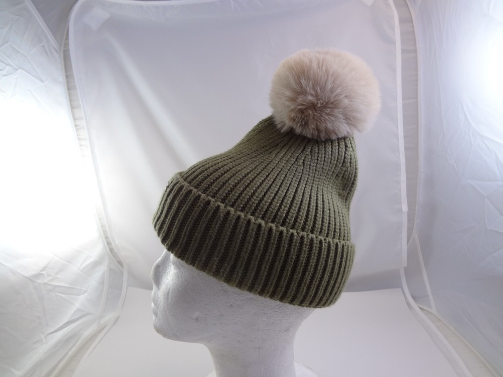 Steve Madden Beanie PomPom Hat Khaki