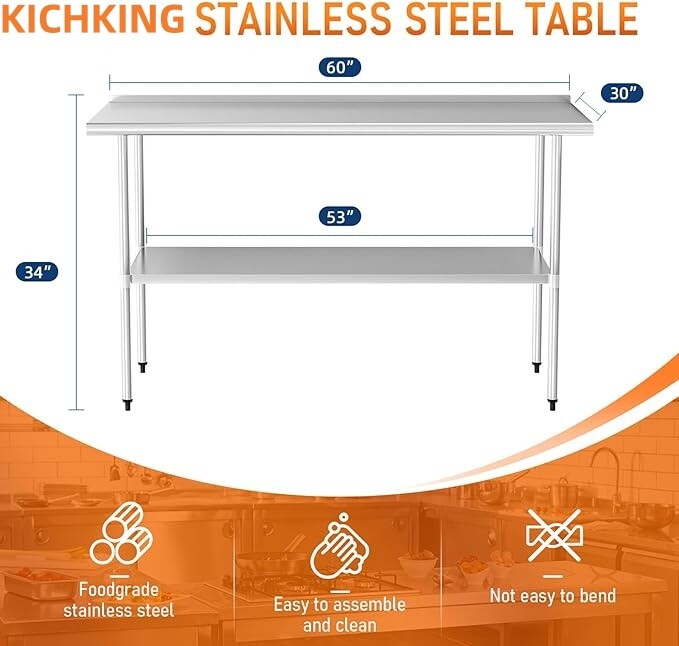 30" x 60" Stainless Steel Kitchen Restaurant for Prep Work Table with Backsplash