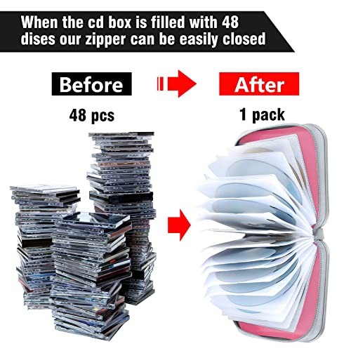 DVD Case CD Case Holders DVD Binder Wallet Hard Plastic 48 Capacity CD/DVD Pink