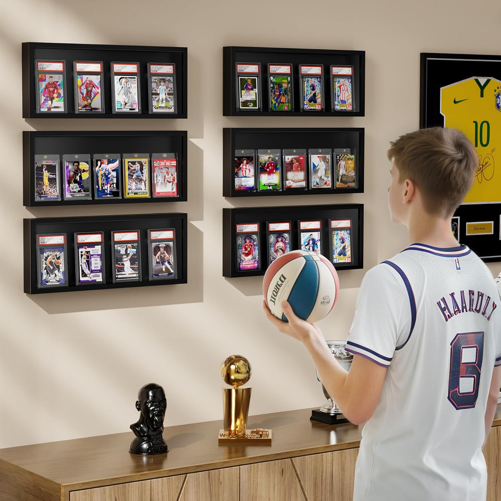 Card Display Case, Trading Card Display Frame Wall Mount, Wooden Baseball Card D