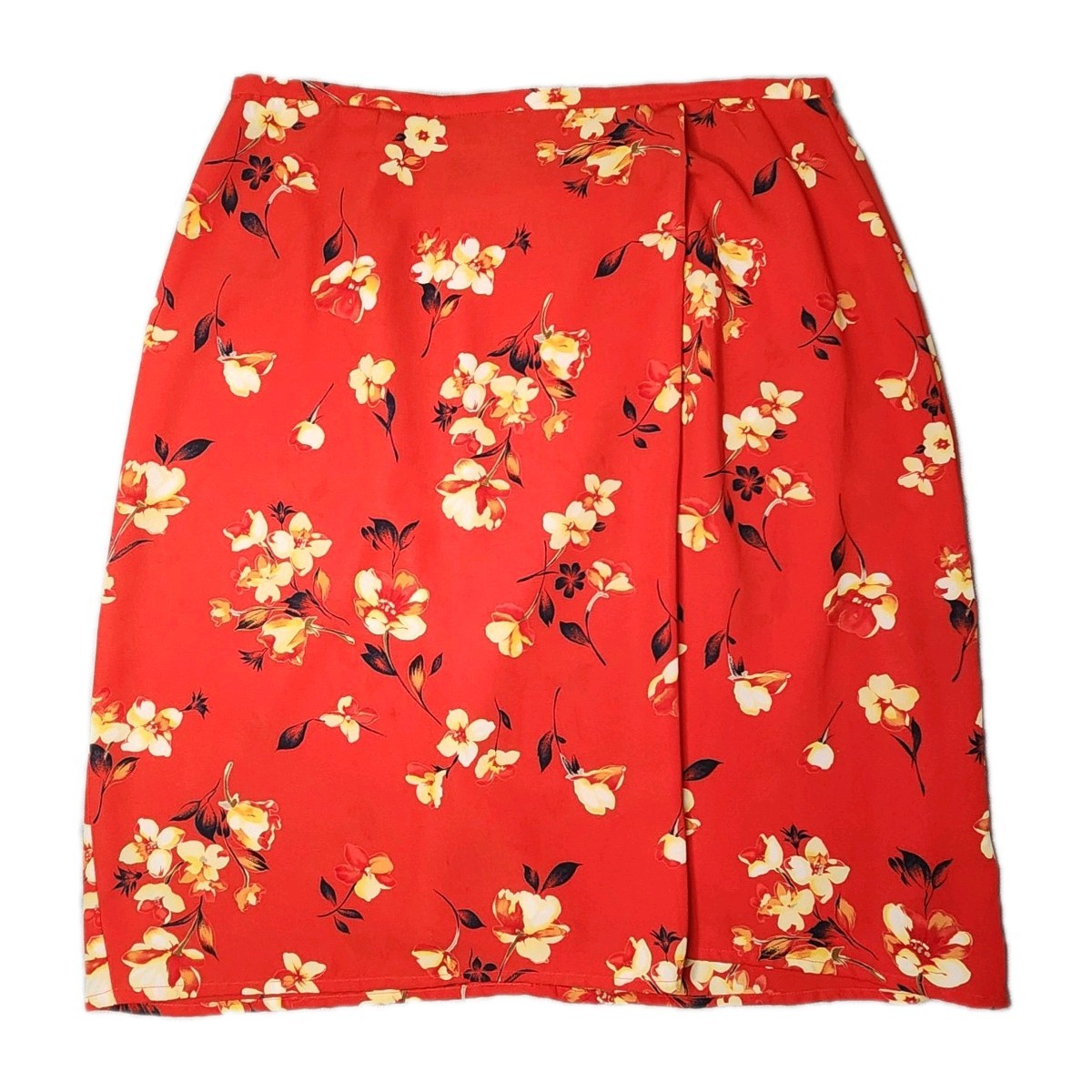Norton McNaughton Flowy Red Floral Midi Skirt Yellow Flowers Women's Sz 16