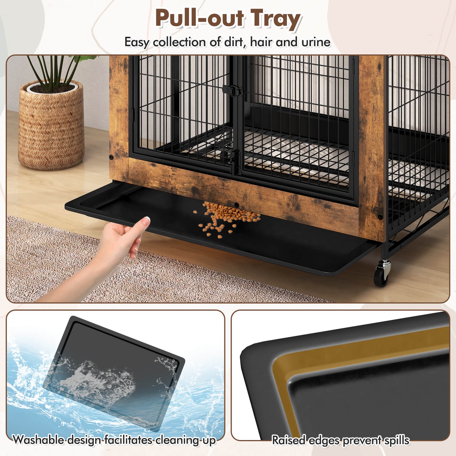 Dog Crate Furniture with Storage Shelves Industrial Dog Kennel w/ Flip-up Top