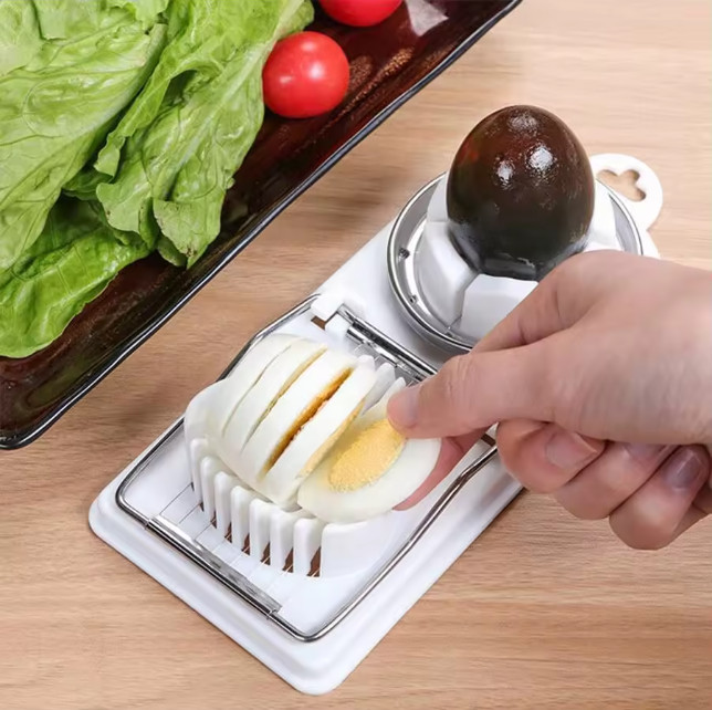 2-in-1 Egg Cutter Stainless Steel Wire Multifunction Kitchen Tool PP Base