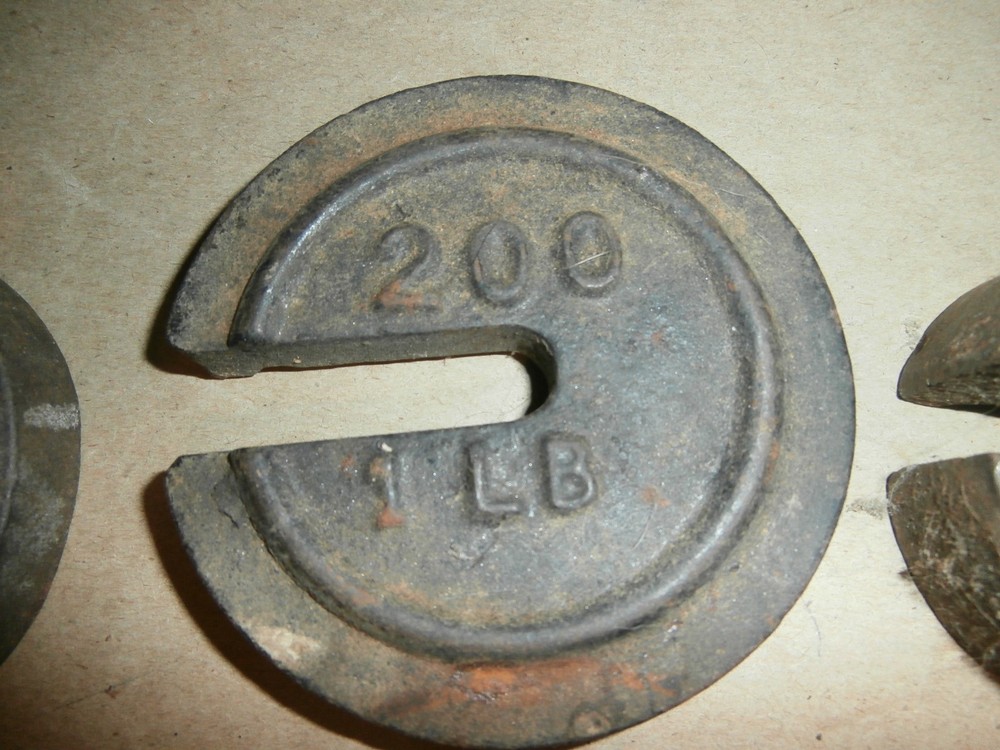3 Vintage Feed Platform Farm Store Scale Weights