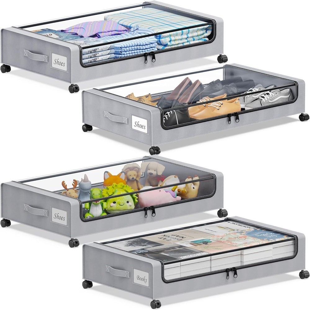 Under Bed Storage W/ Wheels 2-Pack Under the Bed Storage Containers W/ Clear