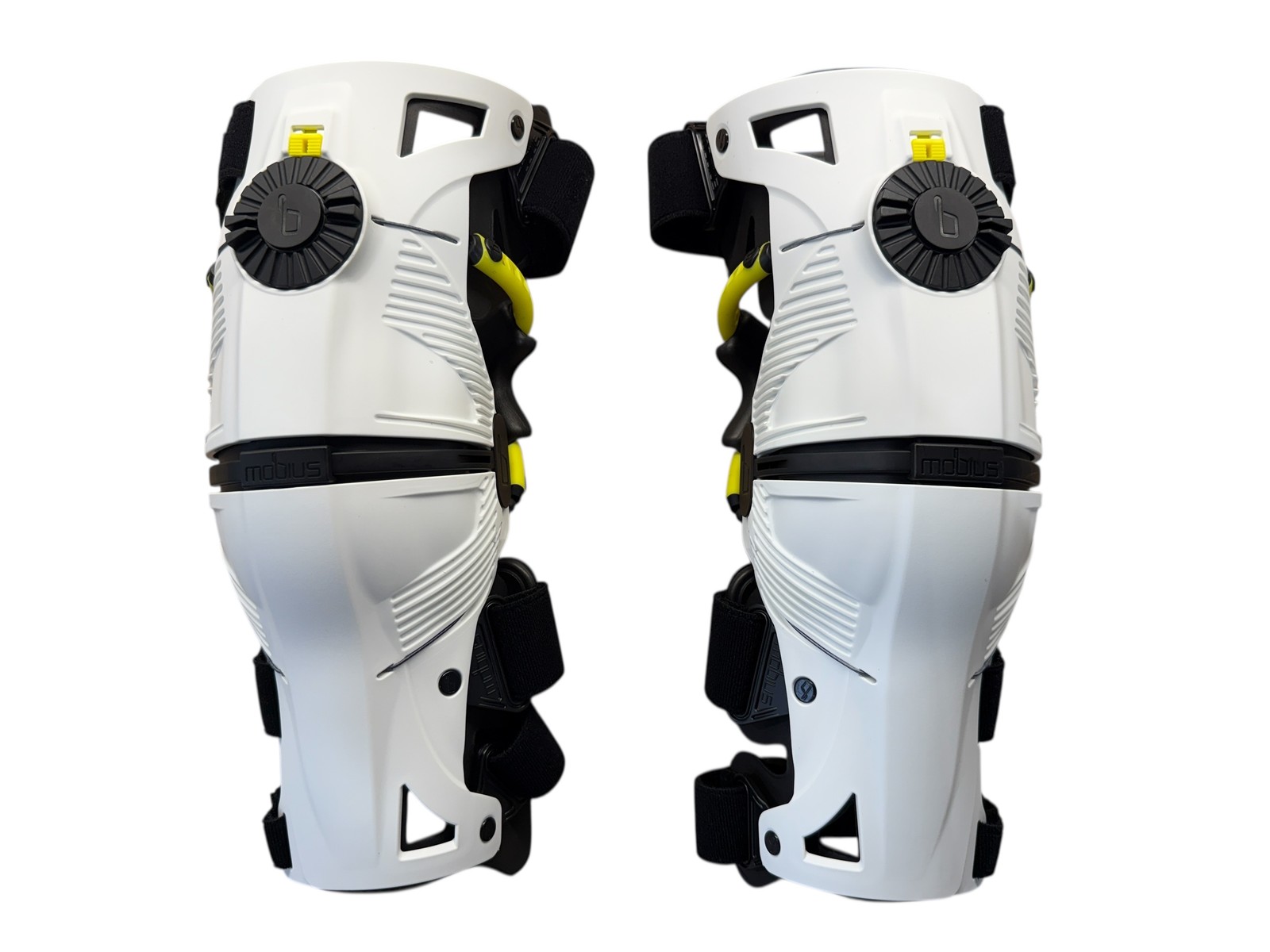 Mobius X8 Knee Braces Medium White Acid Yellow PAIR Dirt Bike MX ATV - OPEN BOX