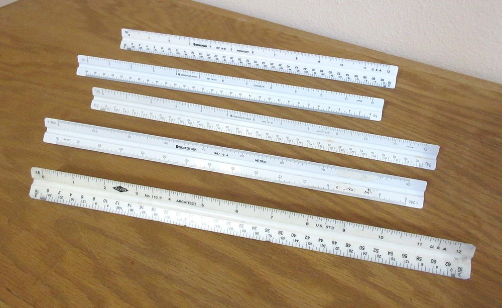 (O) Five (5) Triangle Rulers, 4 Staedtler, 1 Alvin, Architect/Engineer Drafting