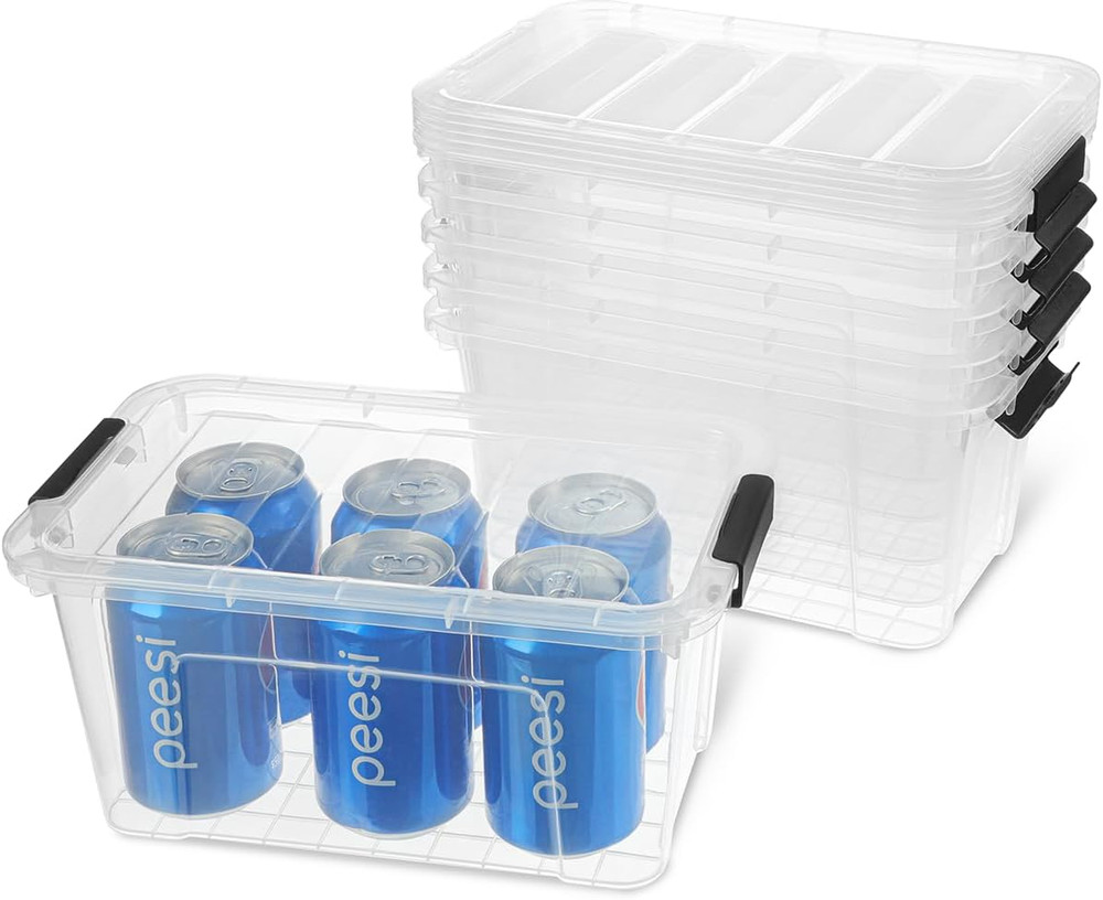 Plastic Storage Bins with Lids 6 Pack, 7 Quart Storage Containers with Black ...