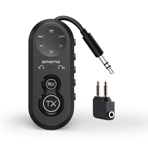 Bluetooth 5.4 Transmitter Receiver, 2 in One Airplane Audio Adapter with Low