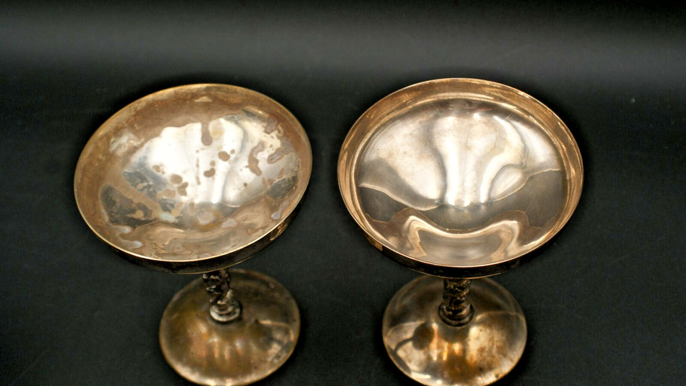 Vtg PAIR Valero EPB Silver Spain Gothic WEDDING GOBLETS Champagne Stem Cups