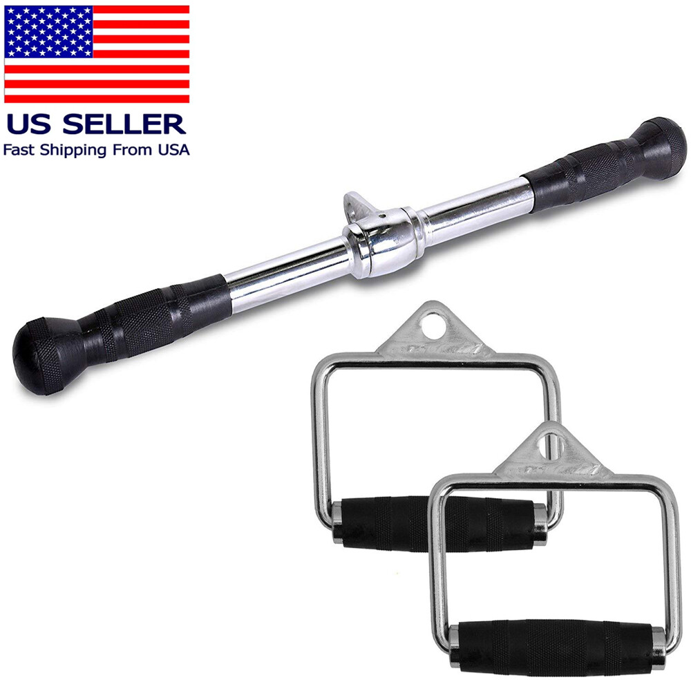 Home Gym Cable Attachment Handle Machine Strength Exercise Chrome Press Down Bar