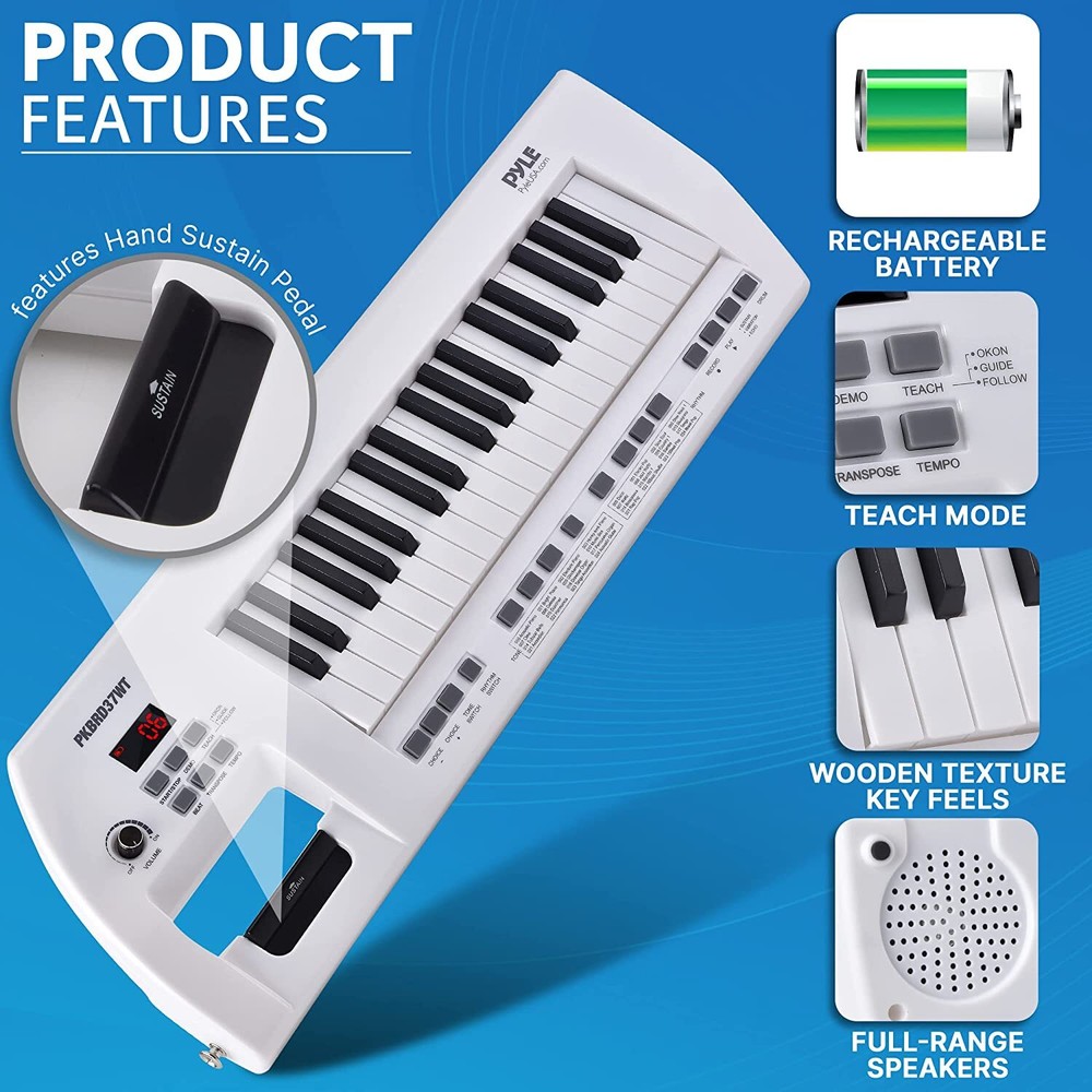 PylePro PKBRD37WT Portable 37Keys Electronic Keyboard