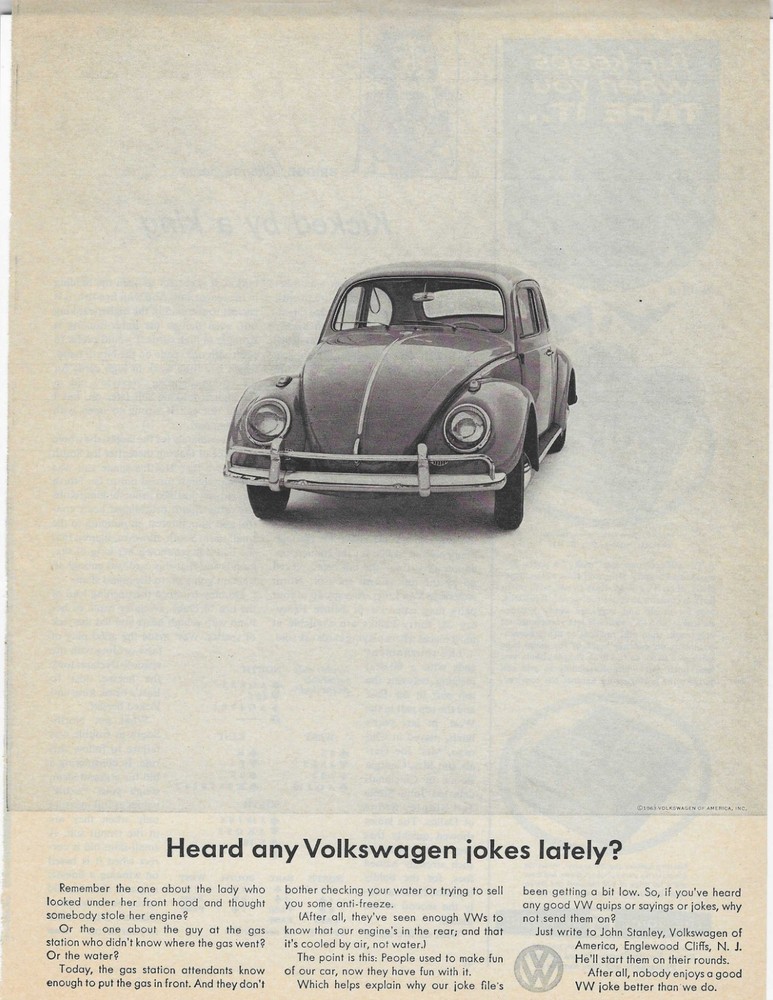 HEARD ANY VOLKSWAGEN JOKES LATELY?  ORIGINAL PRINT AD