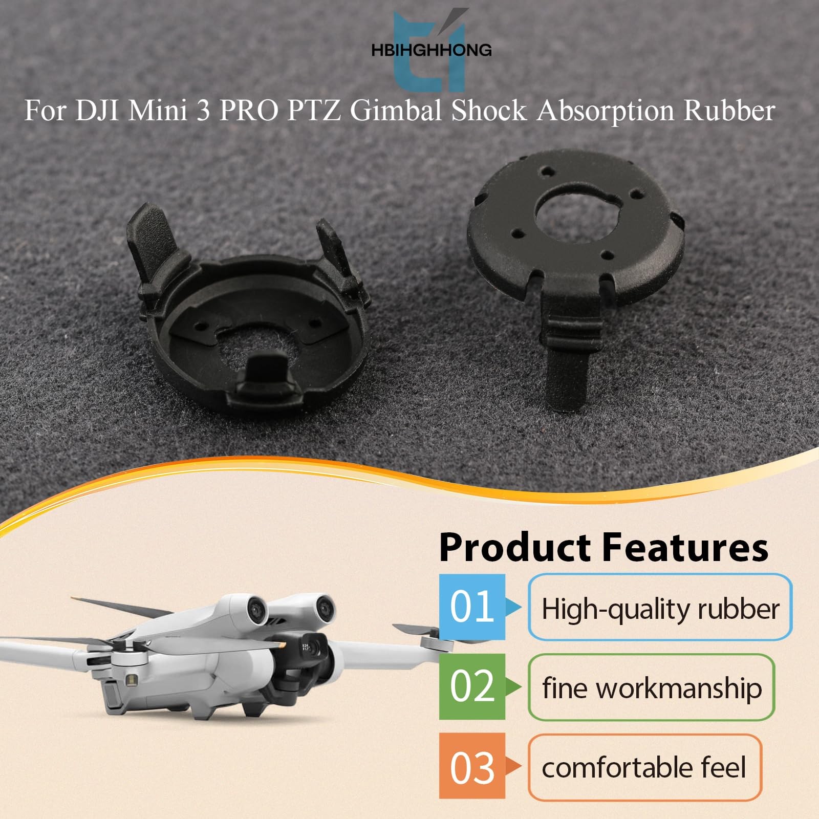 Replacement for DJI Mini 3 Gimbal Shock Absorption Rubber Black-Short
