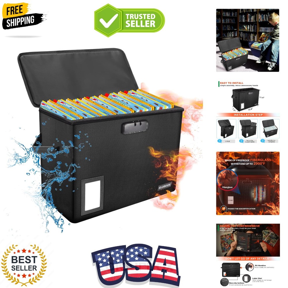 Comic Book Storage Box, Fireproof & Water-Resistant Comic Book Box with Lock ...