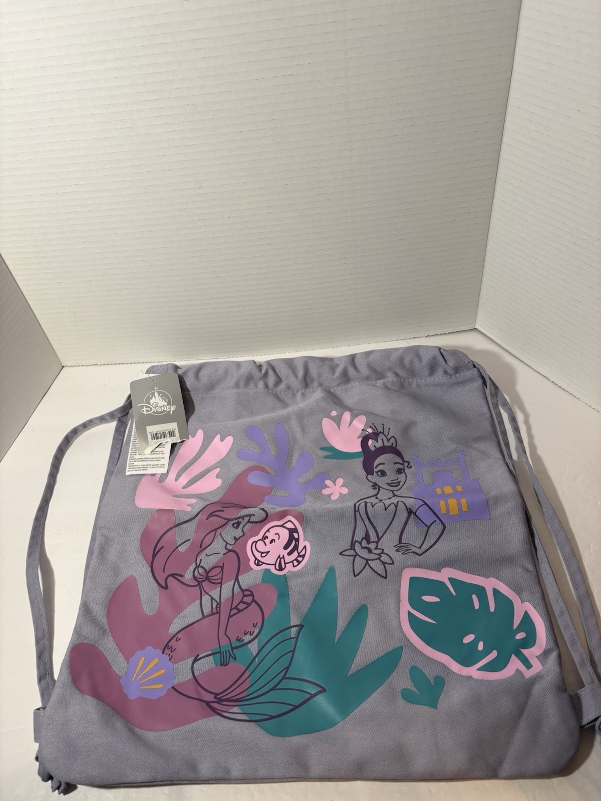 Disney Princess Tiana & Ariel Drawstring Sling Tote Bag Backpack Purple