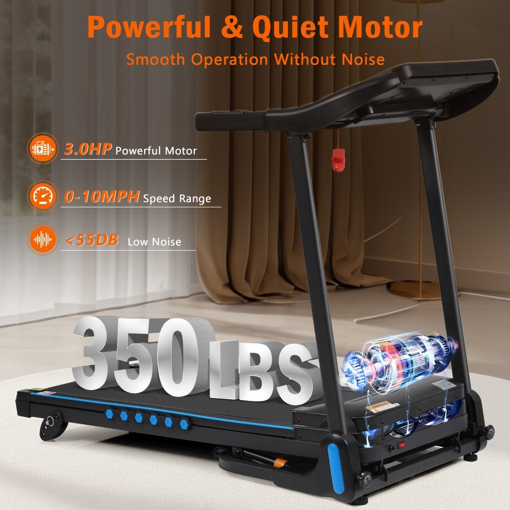 Incline Treadmill 3.0HP 10MPH Auto-Folding Type C & USB Charge Bluetooth Speaker