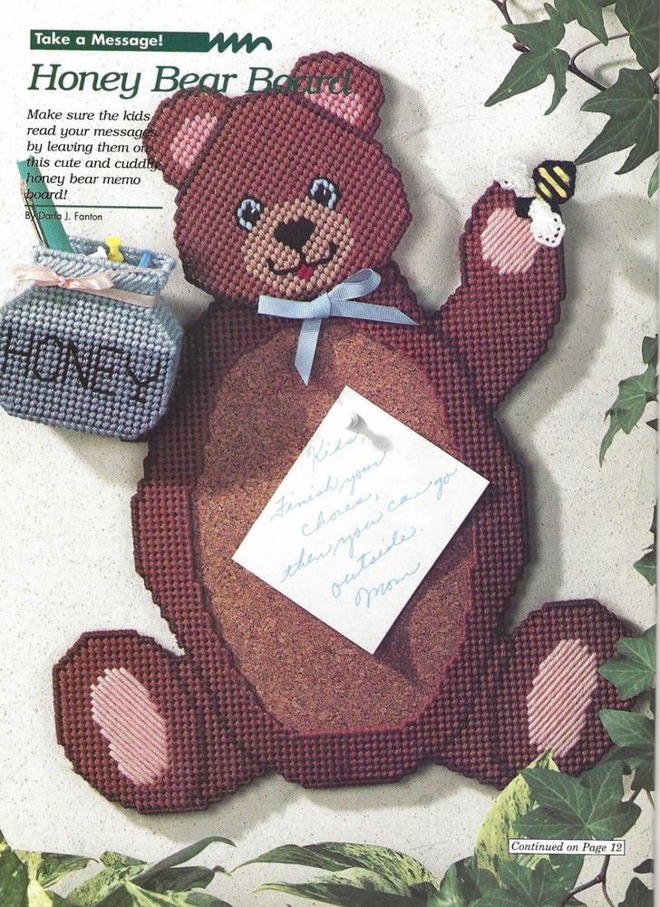 Honey Bear board  (#855) Vintage Plastic Canvas pattern
