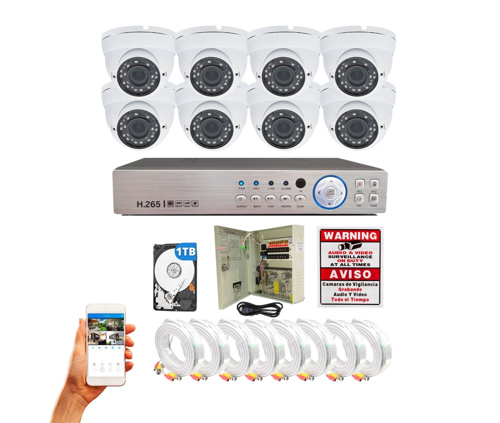 8 Channel Dome Security Camera System 1TB HDD Recording Playback Remote View