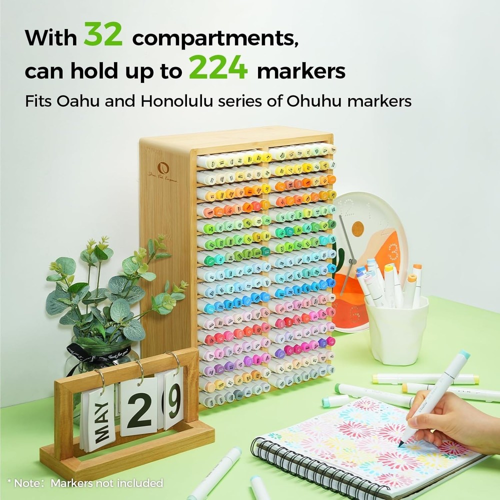 Stackable Bamboo Storage Holder for Markers, Ideal for Art Teachers and Students