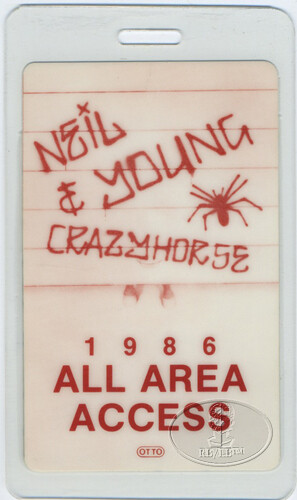 NEIL YOUNG CRAZY HORSE 1986 LAMINATED BACKSTAGE PASS
