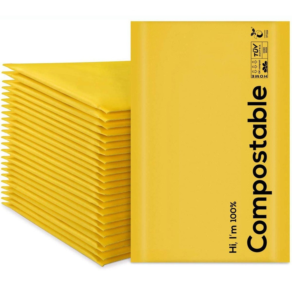 10.5x16 100% Biodegradable Bubble Mailers,25 Count #5 Compostable Padded Pack...