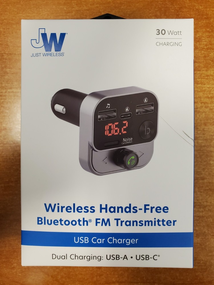 Just Wireless Bluetooth FM Transmitter USB-C/USB-A/Charging Port (0888) R5P1